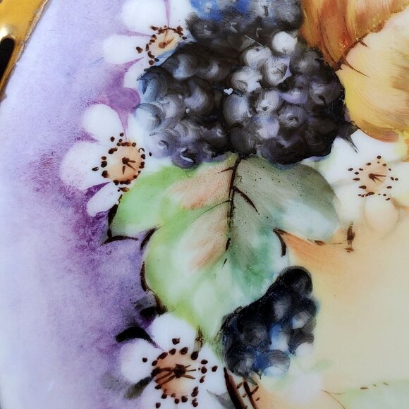 MZ Austria Art Nouveau Hand Painted Plate Gilt and Blackberries Country - Picture 13 of 14